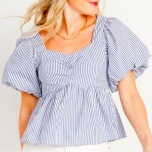 Old Navy Blue and White Striped Blouse